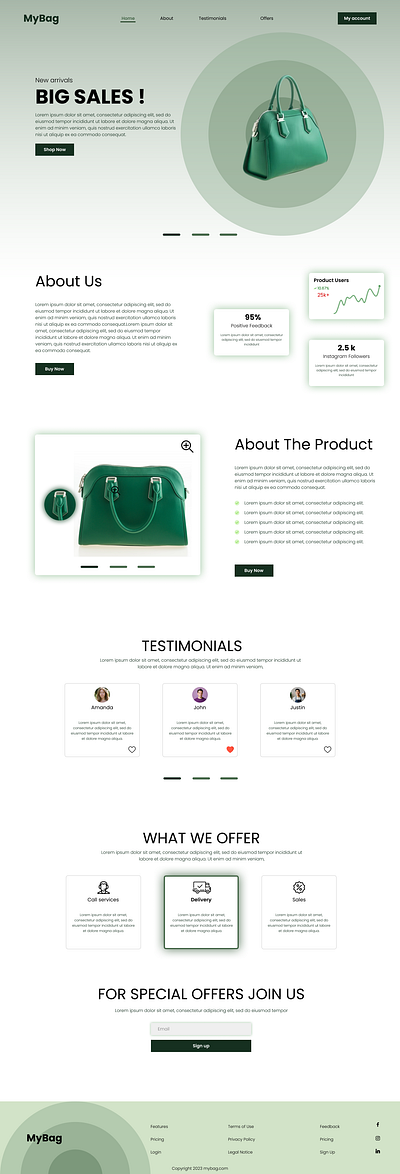 MyBag website bag branding design figma green ui ux website