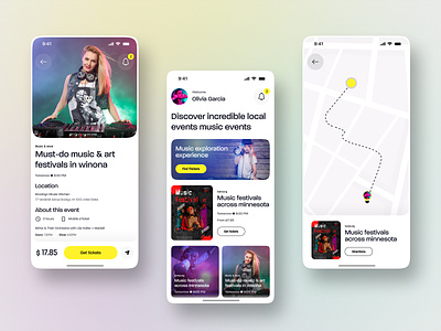 Local Music Events iOS Mobile App booking concert conference event tickets events festival hiphop influencer ios location meetup mobile app music events music festival party platform react native search event ticket ui