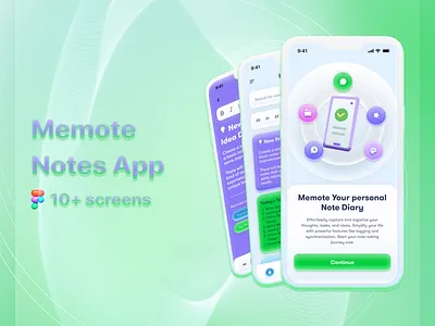 Memote - Note Taking App 3d 3d components app app design clean design figma mobile app note note app note taking app ui user friendly