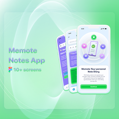 Memote - Note Taking App 3d 3d components app app design clean design figma mobile app note note app note taking app ui user friendly