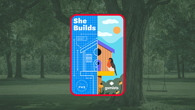 She Builds! Event Patch badge bird birdhouse blueprints construction design illustration patch print vector
