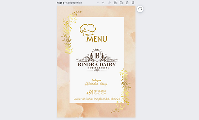 Bindra Dairy Menu Card card dairy graphic design menu menu card ui
