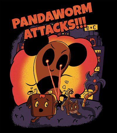 Pandaworm Attacks! adobe fresco comic cuteart illustration poster procreate retro