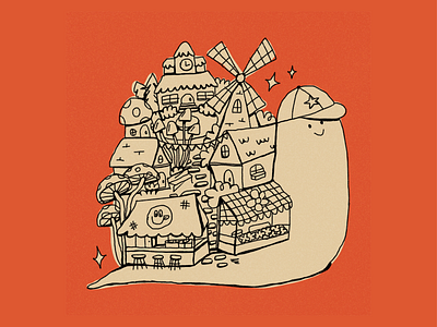 Peachtober - Town & Shell design graphic design illustration illustrator peachtober snail