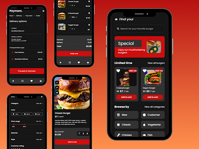 UI Design for a Burger Restaurant's Mobile Application ui