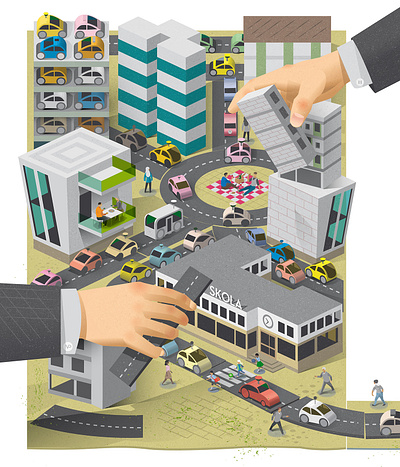 Volkswagen ad cars cityscape editorial electric future green illustration planning urban
