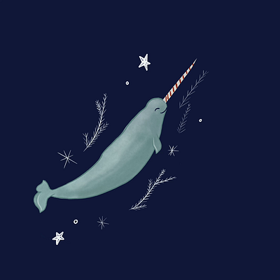 Christmas Narwhal animated illustration animation arctic candy cane christmas christmas gif design gif illustration minimal narwhal procreate sealife whale
