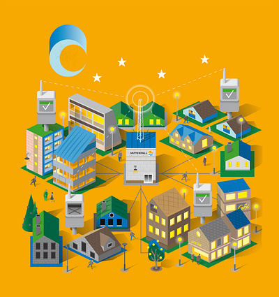 Vattenfall ad campaign cityscape energy illustration magazine ads posters sims