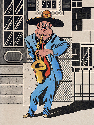 Sax Player adobe photoshop character character illustration digital illustration instuments music musician procreate retro retro illustration texture vintage vintage illustration