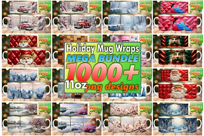 1000 Mega Bundle Holidays Mug Wrap Designs 11oz, Christmas graphic design merry christmas