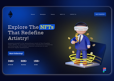 NFT Landing Page Design UI animation character design figma illustration interaction design landing page logo nft ui uidesign ux vector