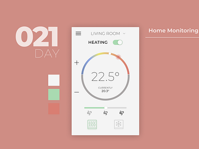 Daily UI Challenge Day #021 - Home Monitoring ac setting daily ui dailyui dailyui 021 day 021 heating home app home monitoring monitoring setting home ui challenge