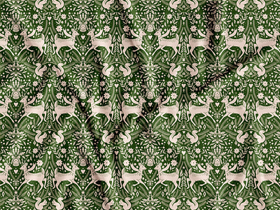 Christmas pattern inspired by William Morris arts and craft christmas colorful design fabric green illustration pattern pattern design print surface pattern surface pattern design william morris