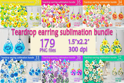 Spring Flower Floral Earring sublimation PNG design Teardrop subliamation