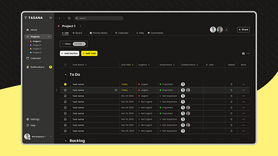 Tasana - Task Management / Productivity Web Application Concept productivity app task management app ui ux uxui web app design web application webapp