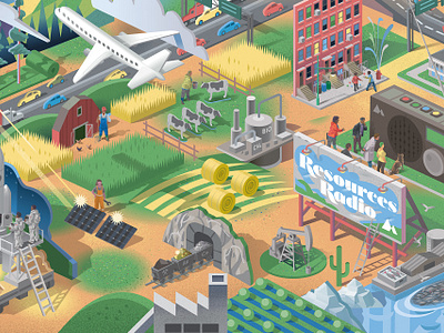 Resources Radio (RFF) 3d above banner city cityscape climate detailed editorial environment green illustration isometric landscape nature people pixel resources sims vector web