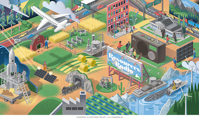 Resources Radio (RFF) 3d above banner city cityscape climate detailed editorial environment green illustration isometric landscape nature people pixel resources sims vector web