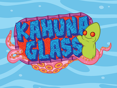 Kahuna Glass - Scalien Sign alien cartoon character design cute digital illustration illustration kahuna glass logo signage tentacle tropical typography vector