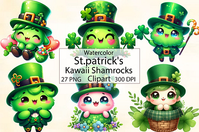 St-Patrick's Kawaii Shamrocks Clipart brushing