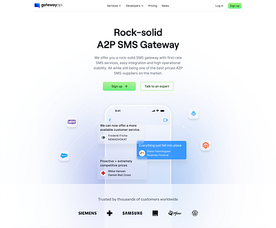 Saas hero section WIP - Gateway API chat glass hero integrations saas sms tech ui web design