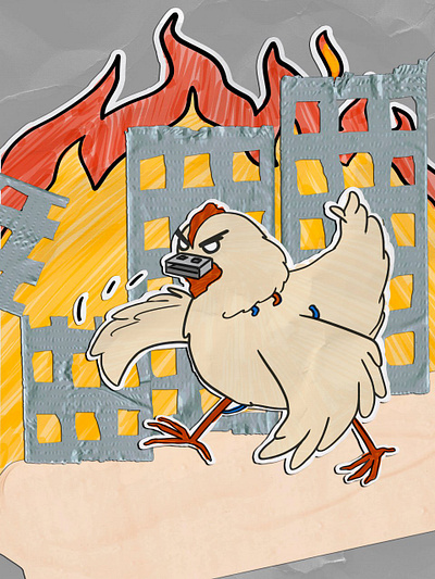 Chicken rage collage illustration originalcharacter poster