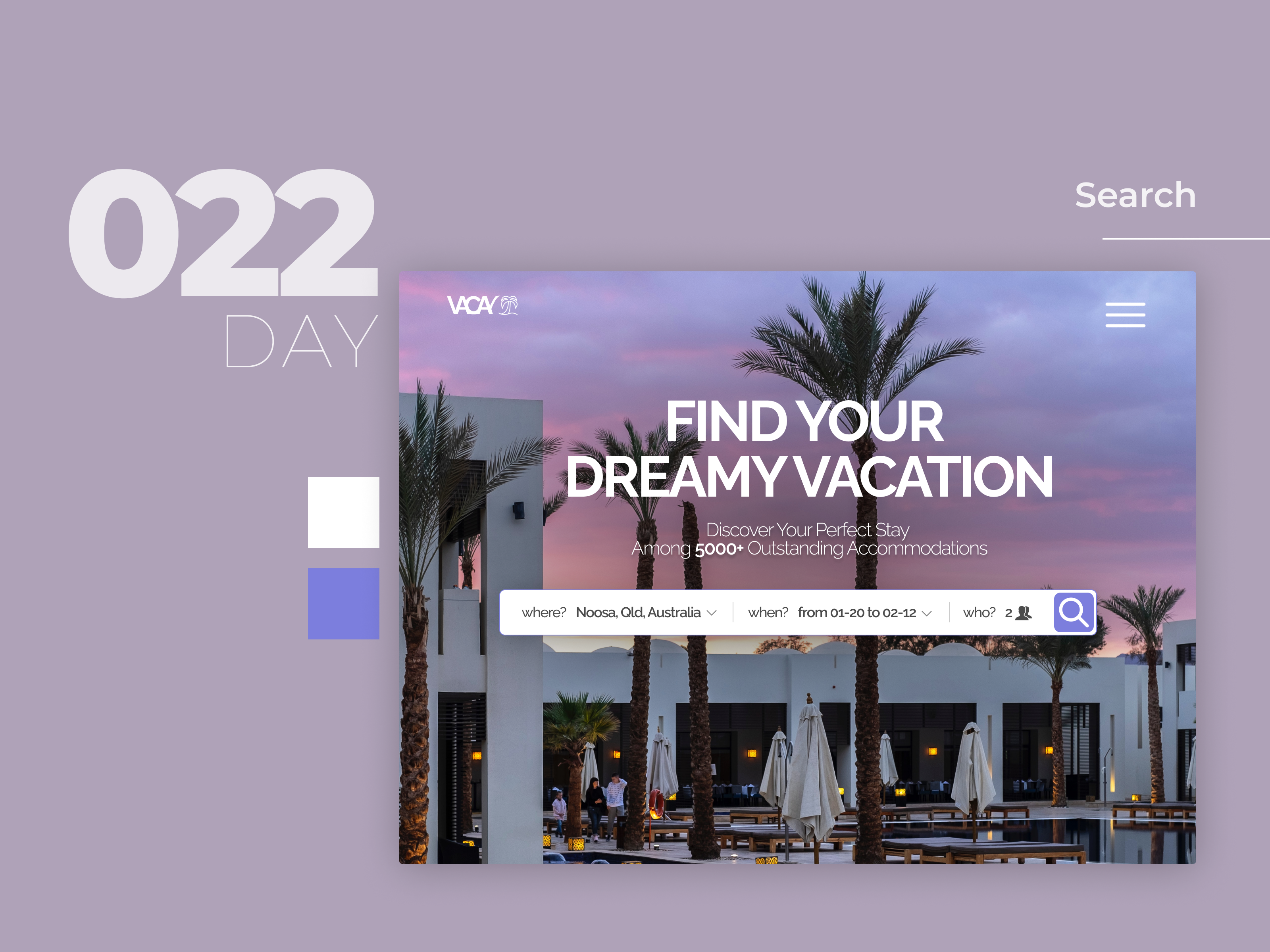Daily UI Challenge Day #022 - Search accomodation booking daily ui dailyui day 022 holliday hotel search search bar travel ui challenge vacation