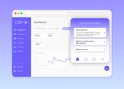 DSP AI Assistance - DSP Support Center adtech advertising advertising technology ai bot chat bot chatbot dsp dsp platform figma ui ui design ux ux design