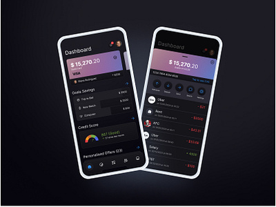 Banking App - Dashboard app bank banking banking app credit score dark theme dashboard deposit design goals ios list money offers ui user experience user interface ux