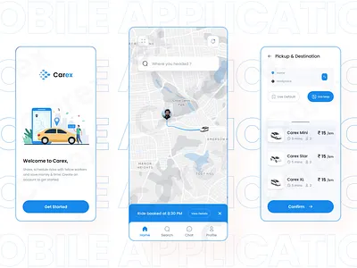 Carex - A Car Pooling Mobile Application 3d animation branding design graphic design illustration logo motion graphics ui vector