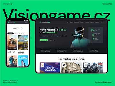 Visiongame.cz archive card clean dark database education games gaming inter ui modern overview schools typography ui vibrant green