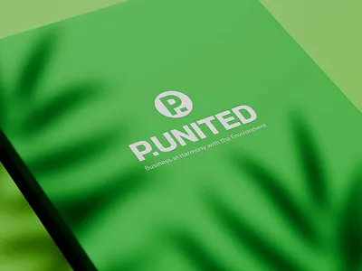 P-UNITED brand ID 3d visualization branding business ecology environmental services green logo logo design notebook
