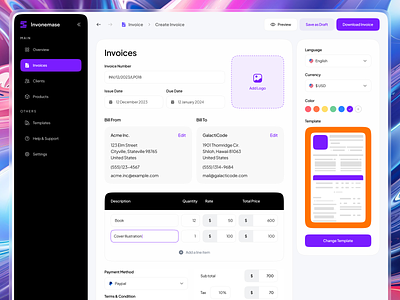 Invonemase - Invoice Dashboard accounting bill billing create invoice invoice invoice dashboard invoice funding invoice page invoice template invoice website invoicing payments product design saas saas dashboard ui ui design uiux web design website