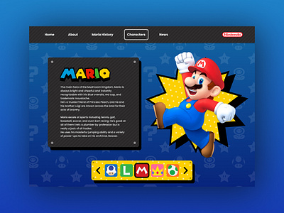 Mario Character Page Redesign icons mario nintendo redesign ui web design
