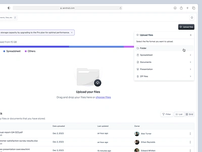 AeroHub: Upload Modal - Cloud Storage Dashboard 📁 choose file clean components dashboard design drag and drop file upload files folder import modal modal modals pop over pop up product design saas ui upload ux web app