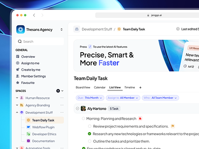 Jenggo AI - Productivity SAAS Tools ai artificial intelegence b2b clean dashboard design management app product design productivity saas saas app saas design scheduling task task manager web app web app design web design web page