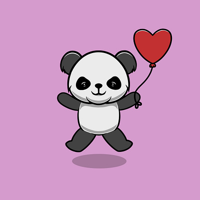 Cute panda with heart balloon cartoon illustration decoration