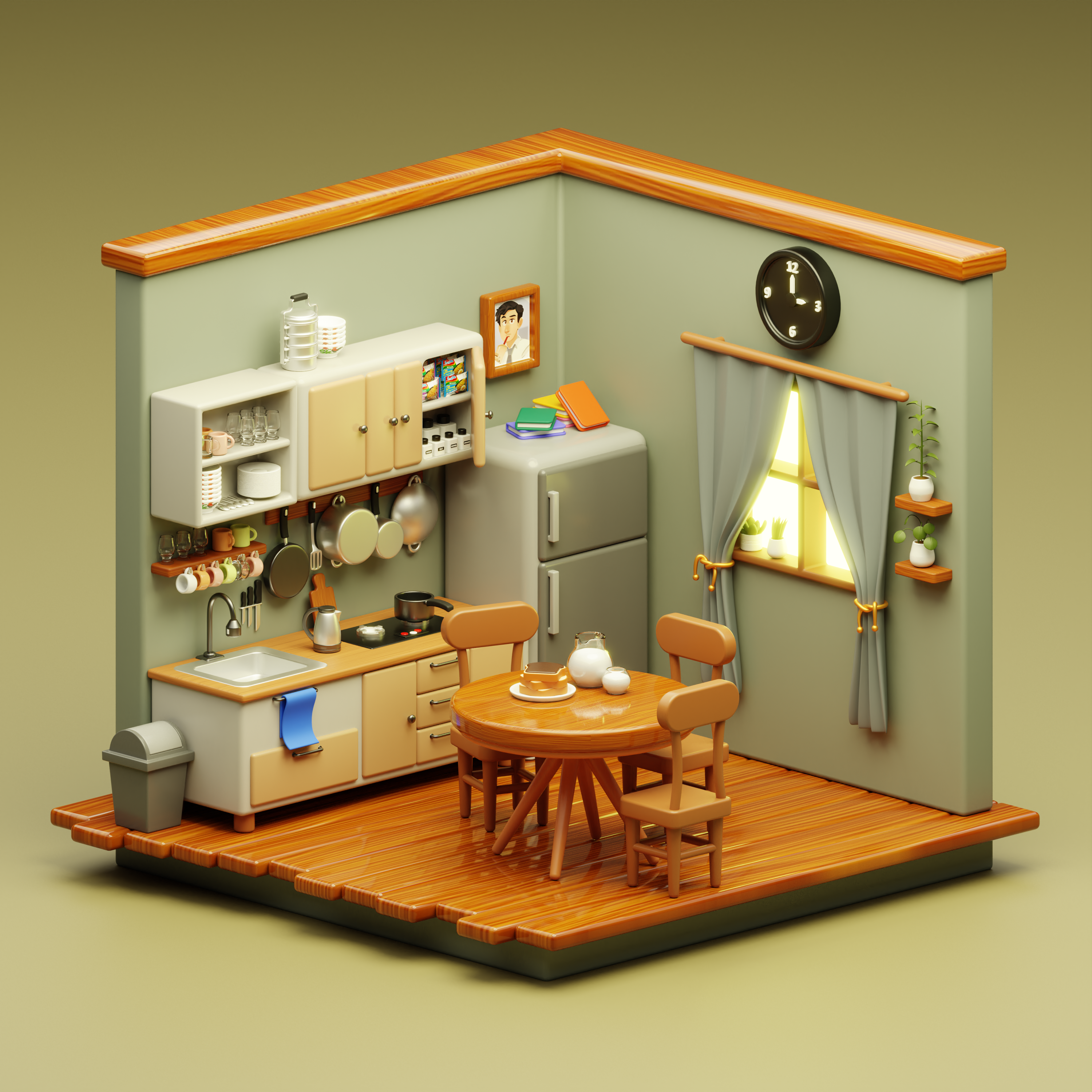 Simple kitchen room 3d 3dmodelling animation blender blenderdesign blenderindo branding design graphic design home ilustration kitchen kitchen3d logo modellingblender motion graphics simplehome ui uiux ux