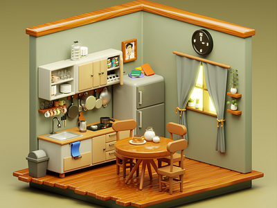 Simple kitchen room 3d 3dmodelling animation blender blenderdesign blenderindo branding design graphic design home ilustration kitchen kitchen3d logo modellingblender motion graphics simplehome ui uiux ux