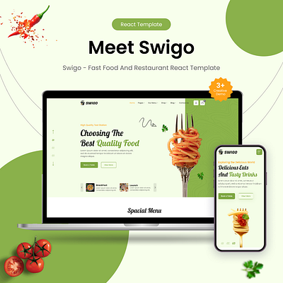 Swigo - Fast Food And Restaurant React Template admin creative design development graphic design logo mobileapp product design react reactjs template ui uiux userinterface website