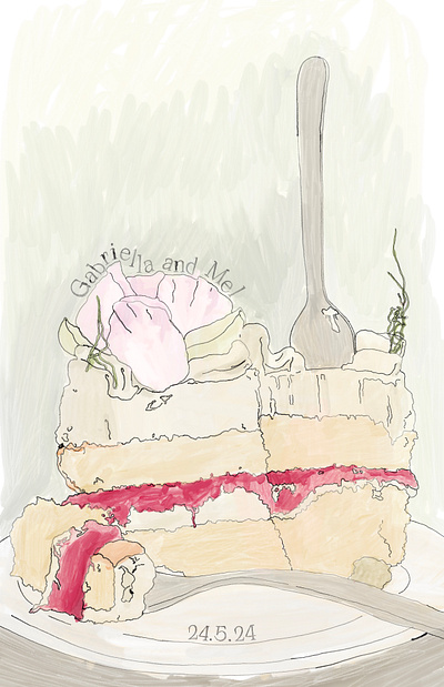 Gabriella and Mel - Wedding Invitation aquarela cake food illustration invitation layout pastel watercolor watercolour wedding