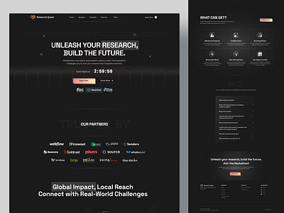 ResearchQuest - Hackthon Landing Page cool dark mode design hackthon homepage landing landing page modern research ui uiux design ux web design