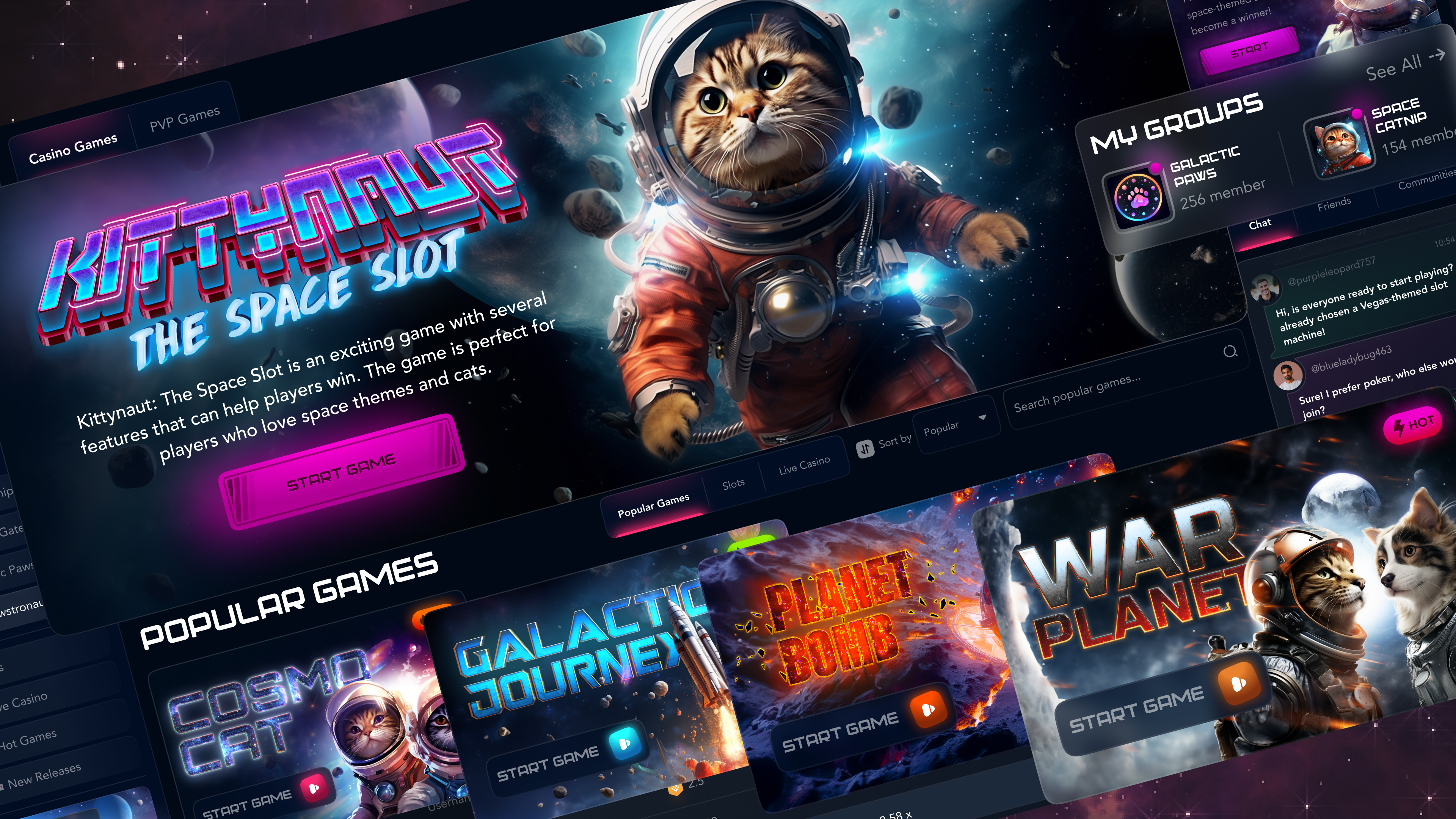 Kitty Space Casino Dashboard casino game casino ui casino ui design design gambling gambling design online casino ui ux web design