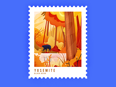 Yosemite autumn bear black bear costarica falling forest illustration nature stamp yosemite