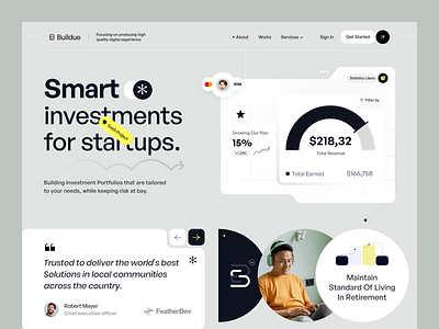 Smart Investments Service Website animation b2b b2c figma landing page minimal najmul popular shot saas saas landing page smart investment startup uiux visual design web design webflow website