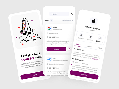 Job Finder UI 3d amazing animation apple branding clean dream dreamjob google graphic design job jobapp jobsly logo meta mobiledesign motion graphics rocket ui vacany