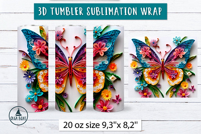 3d Sublimation tumbler wrap graphic design nature cartoon