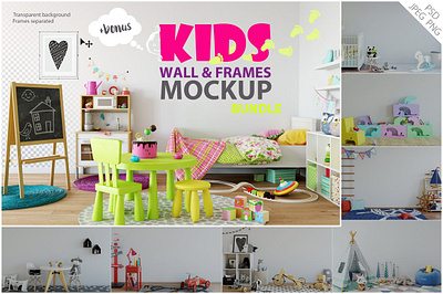 Kids Wall & Frames Mockup - BUNDLE nature cartoon