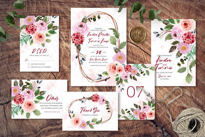 Pink Peach Floral Watercolor Wedding Invitation Cards nature cartoon