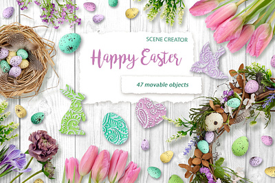 Scene Creator Happy Easter - Top View - PSD, PNG nature cartoon