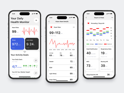Health monitor Exploration activity app cardio cards clean design fireart minimal motitor sleep steps ui ux